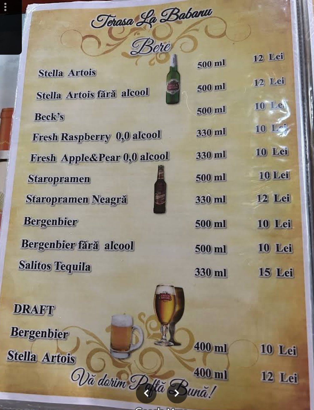 Pagina meniu Terasa La Babanu 2