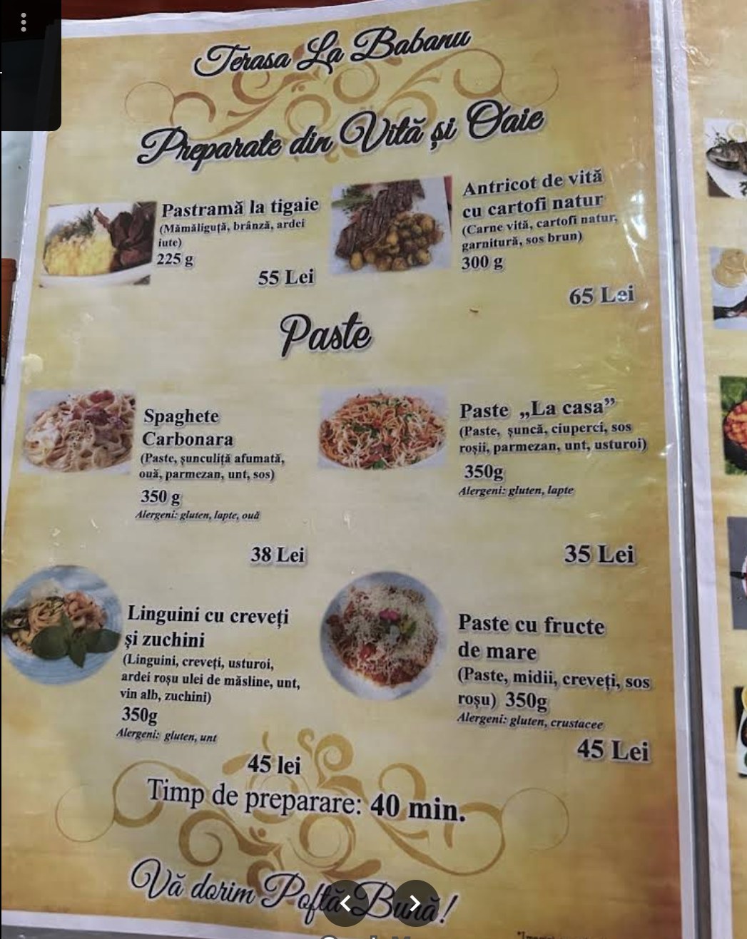 Pagina meniu Terasa La Babanu 6